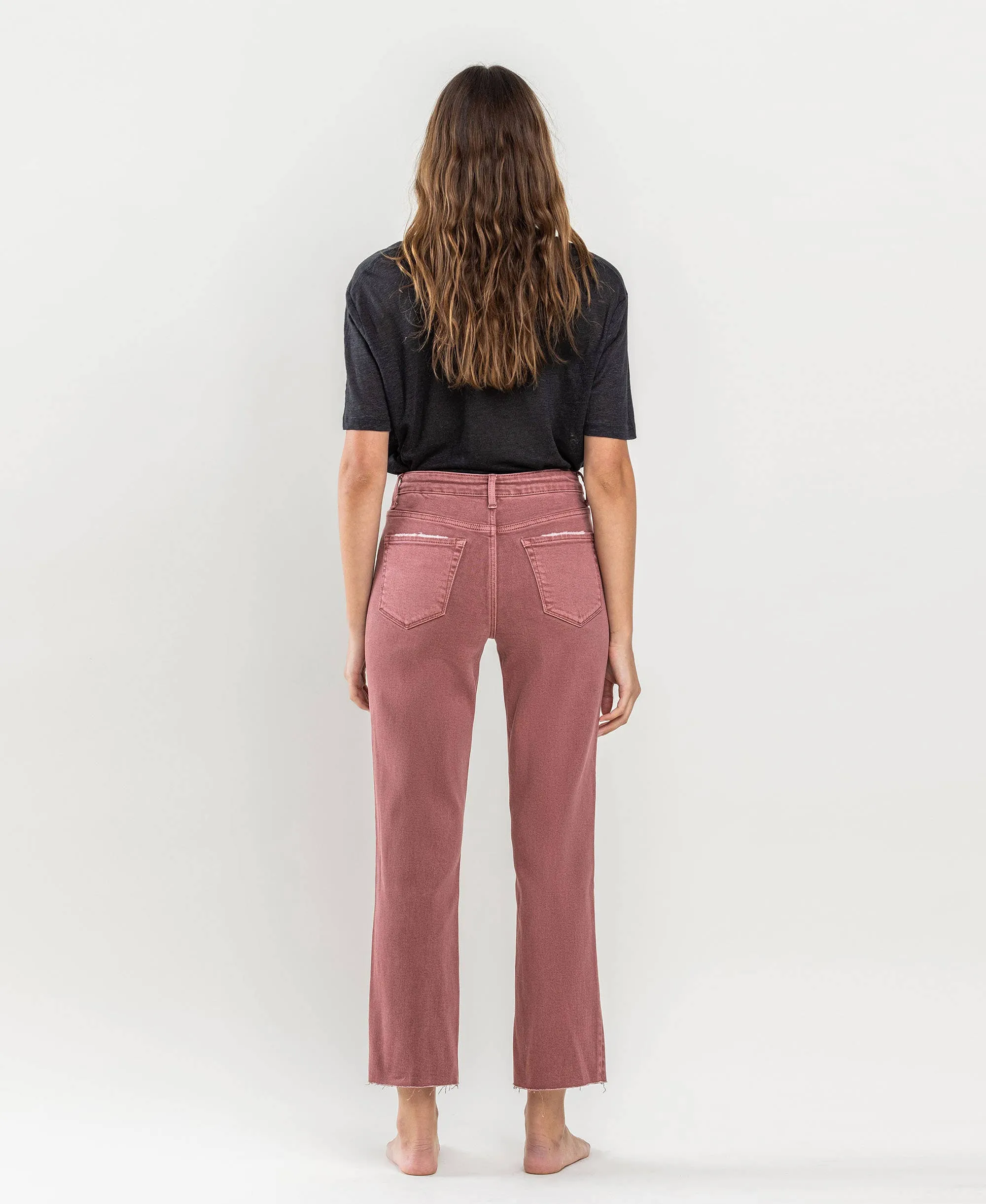 WINE TUMMY CONTROL HIGH RISE CROP STRAIGHT JEANS