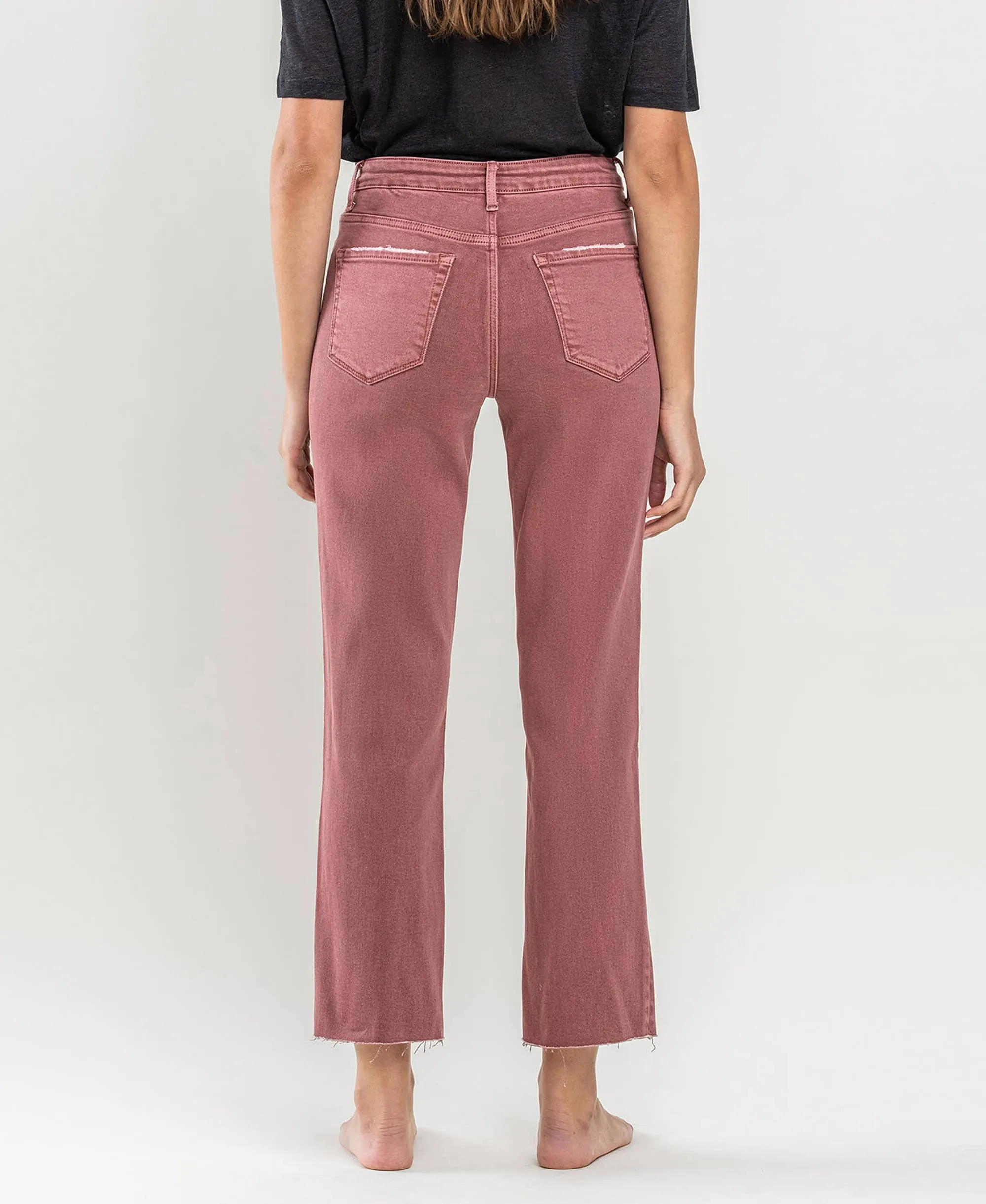 WINE TUMMY CONTROL HIGH RISE CROP STRAIGHT JEANS