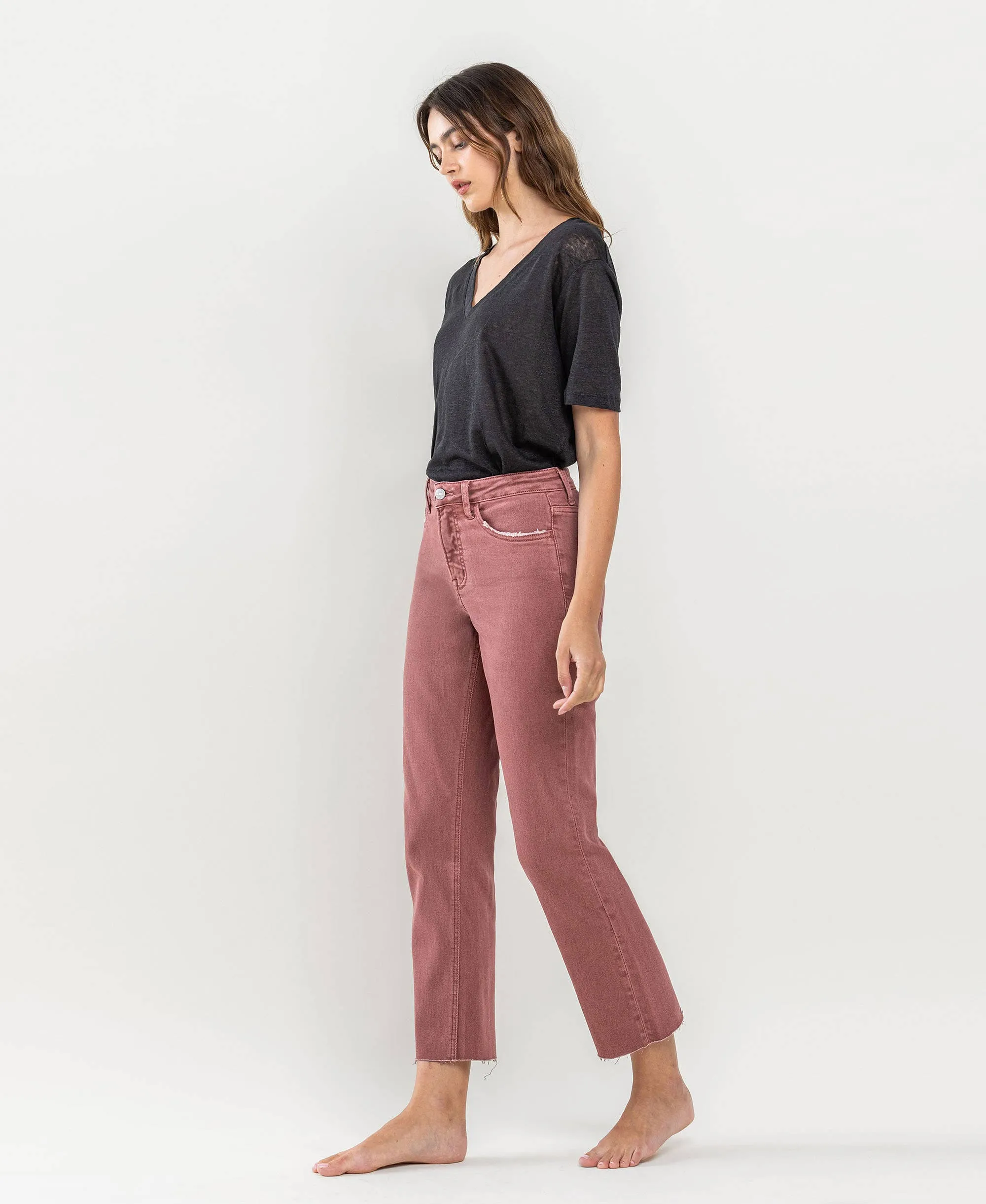 WINE TUMMY CONTROL HIGH RISE CROP STRAIGHT JEANS