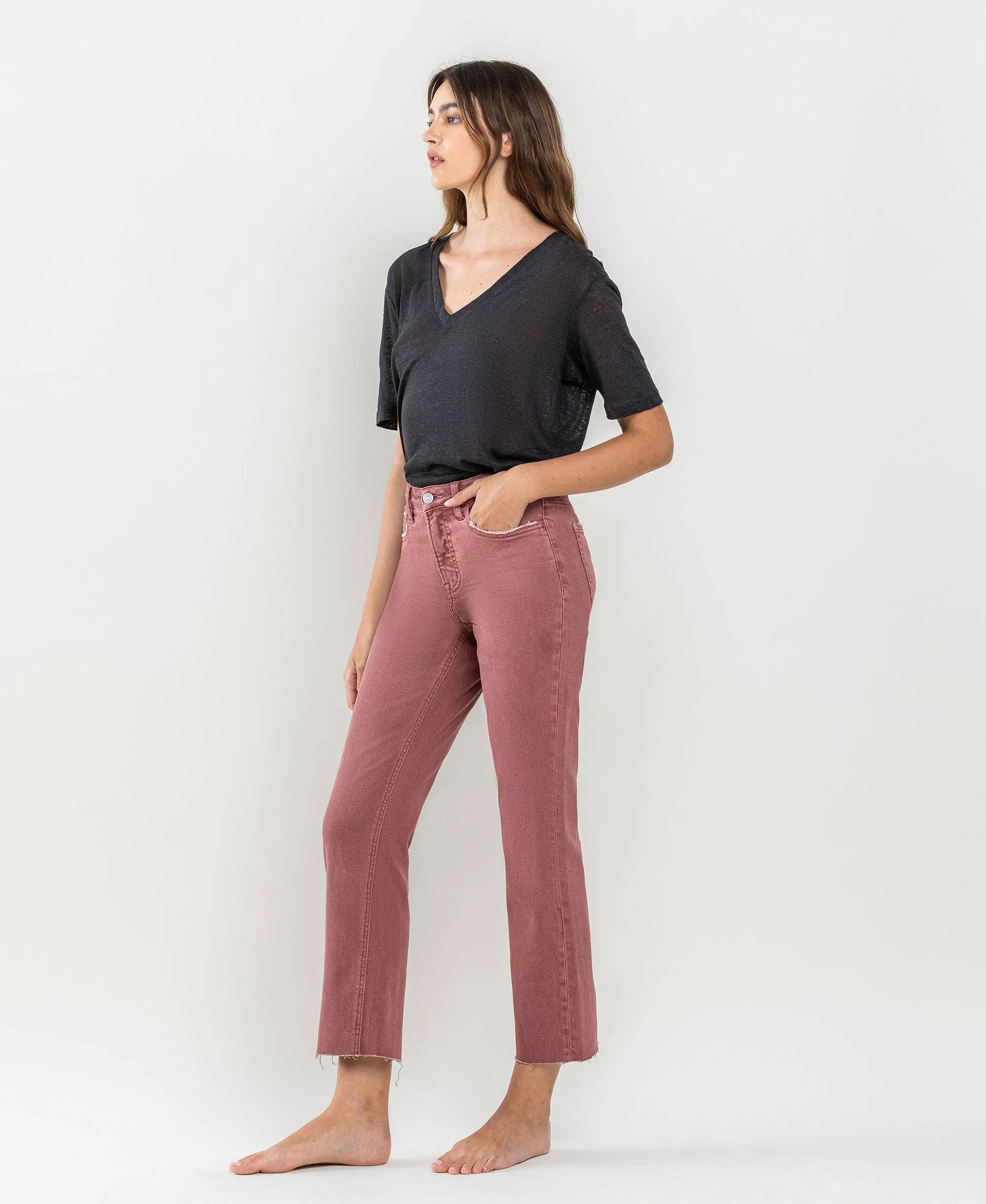 WINE TUMMY CONTROL HIGH RISE CROP STRAIGHT JEANS