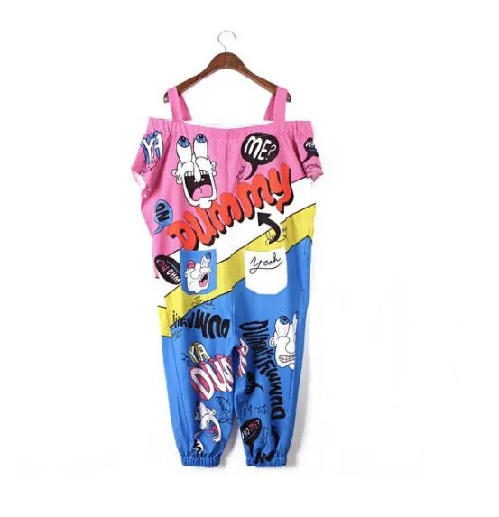 Women Jumpsuit Hip Hop Overalls Romper Print Loose Harem Pants Romper