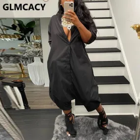 Women Long Sleeve Casual Button Up Jumpsuit Wide Leg Loose Overalls