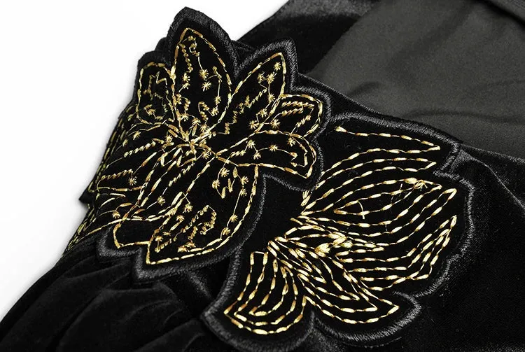 Women's Black Velvet Embroidered Jumpsuit