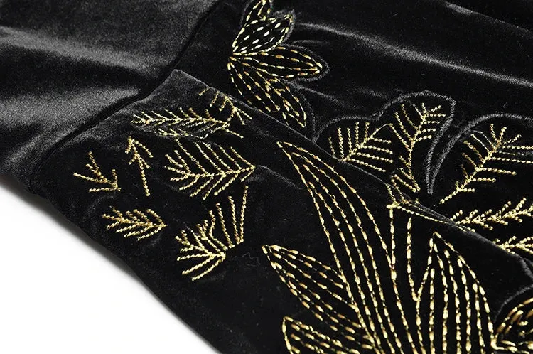 Women's Black Velvet Embroidered Jumpsuit