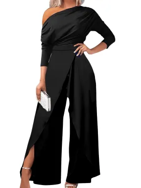 Women's Off Shoulder Irregular Wide Leg Jumpsuit