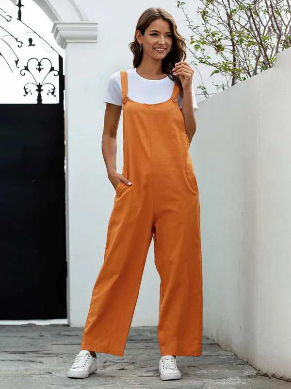 Women's Woven Retro Casual Long Overalls